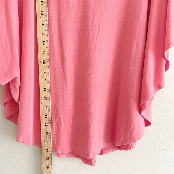 Anna Ava Coral Pink Poncho Style Top Slouchy One Size Flutter Sleeve Jersey Knit - Picture 4 of 6